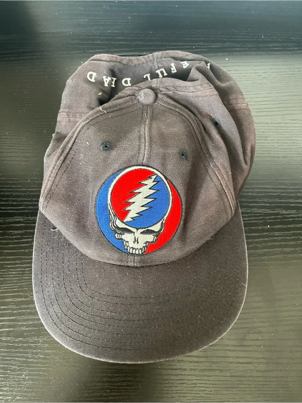 Black Kids' Baseball Cap with Red & Blue Skull Emblem